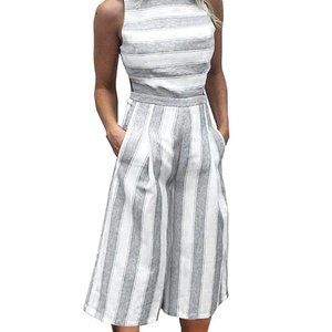 Striped Sleeveless Jumpsuit Wide Leg Pants
